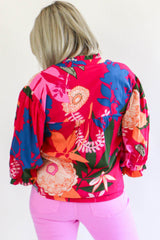 Rose Blooming Flower Print Ruffled Puff Sleeve Blouse Blouses & Shirts JT's Designer Fashion