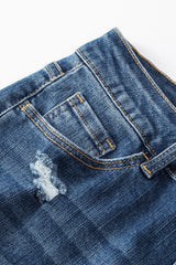 Blue Distressed Button Fly High Waist Skinny Jeans Jeans JT's Designer Fashion