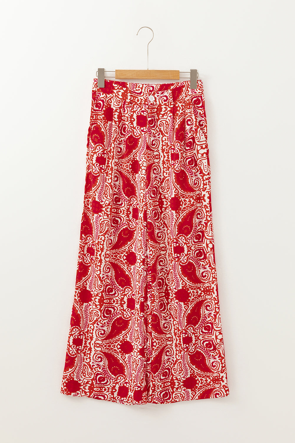 Red Paisley Printed Buttoned High Waist Straight Leg Pants Pants & Culotte JT's Designer Fashion