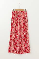 Red Paisley Printed Buttoned High Waist Straight Leg Pants Pants & Culotte JT's Designer Fashion