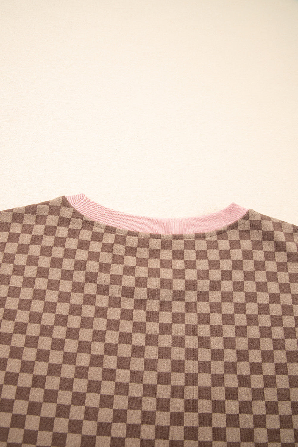 Brown Checkerboard Long Sleeve Pullover and Shorts Set Short Sets JT's Designer Fashion
