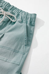 Smoke Green Mineral Wash Drawstring High Waist Wide Leg Jeans Jeans JT's Designer Fashion