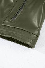 Sage Green Solid Faux Leather Zipper Slim Fit Bomber Jacket Jackets JT's Designer Fashion