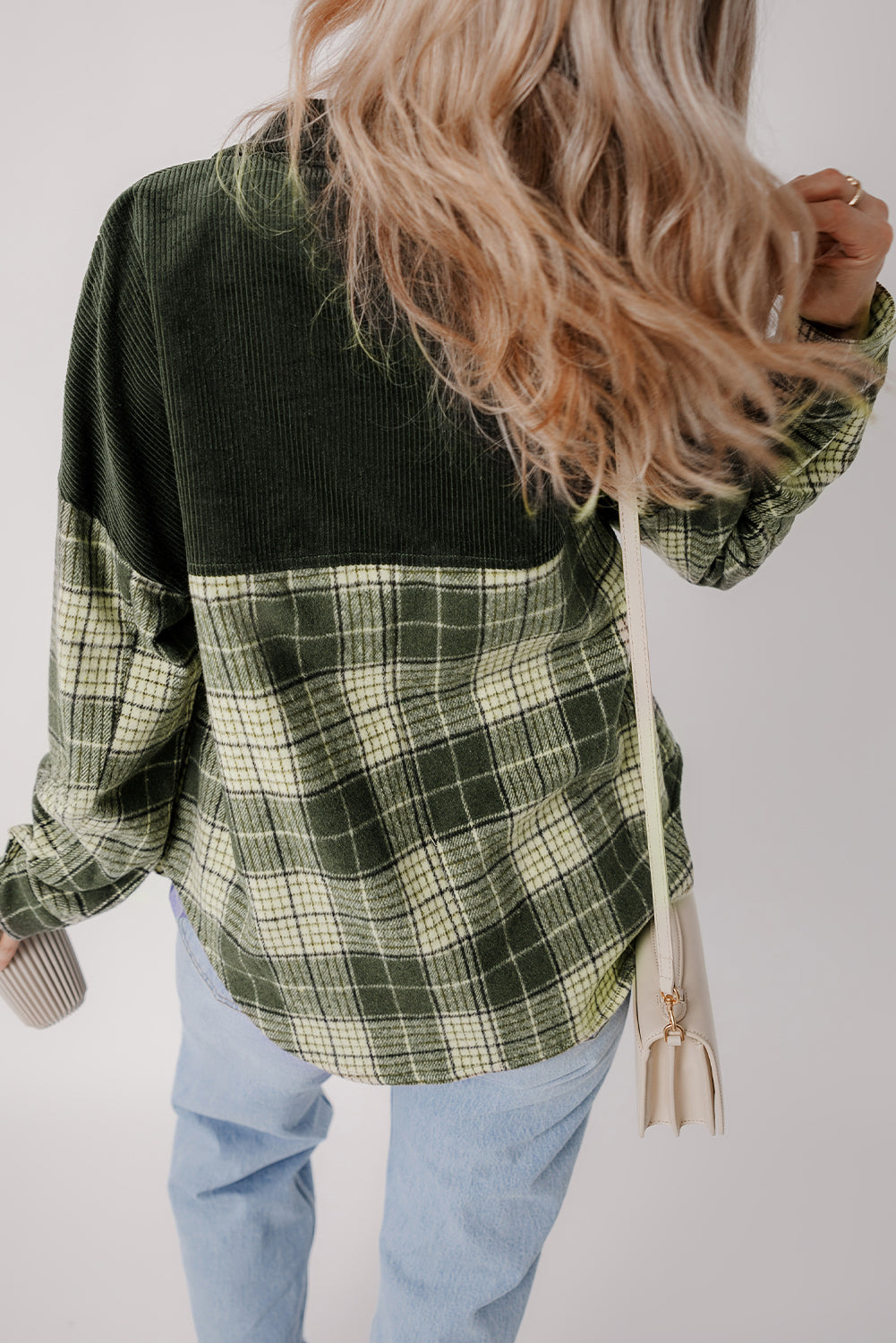 Blackish Green Snap Buttons Colorblock Plaid Shacket Plaid Shackets JT's Designer Fashion