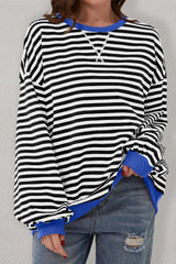 Black Stripe Oversized Contrast Trim Pullover Sweatshirt Sweatshirts & Hoodies JT's Designer Fashion