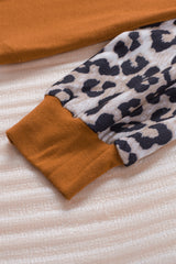 Brown Leopard Sequin Patchwork Long Sleeve Top Long Sleeve Tops JT's Designer Fashion