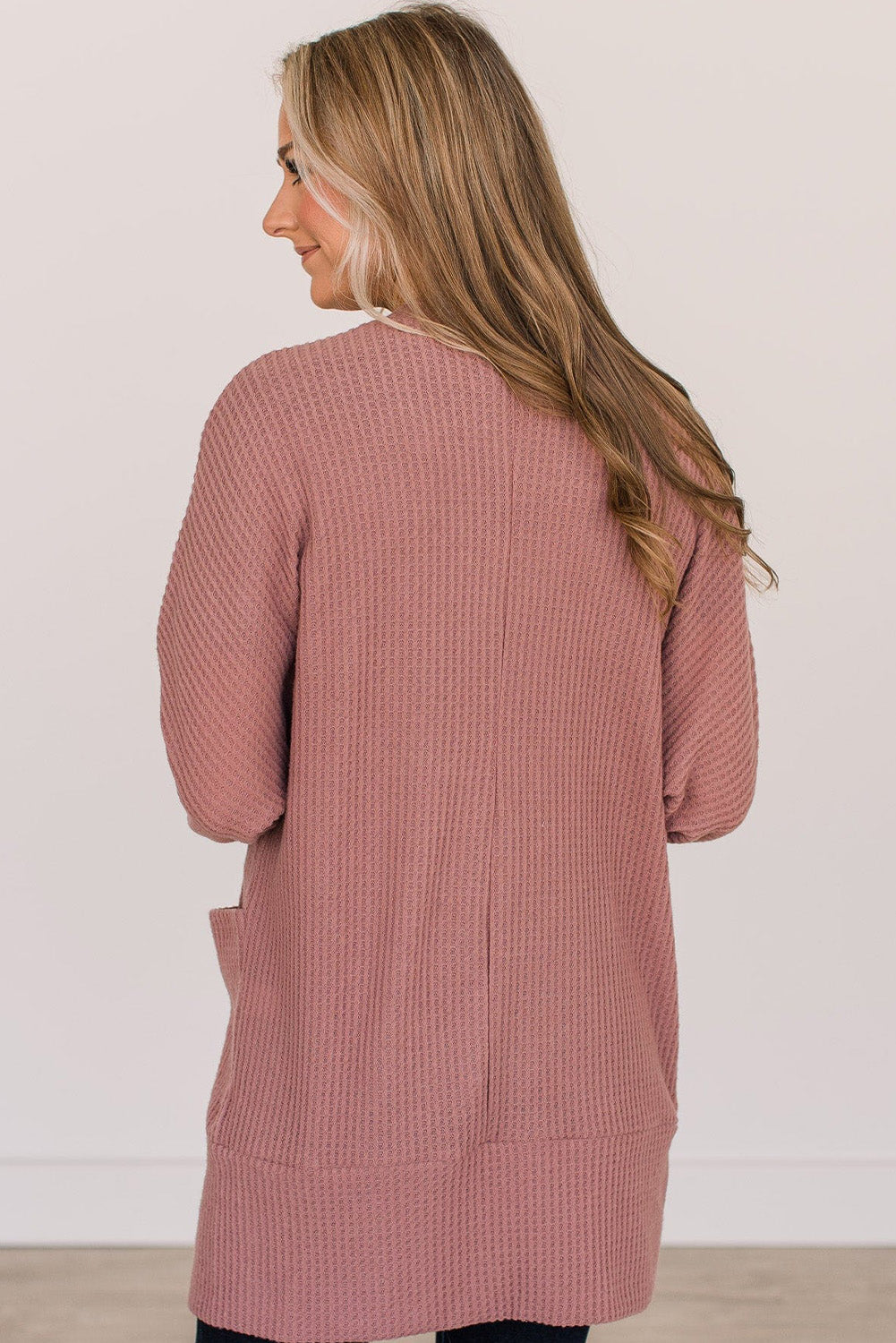 Mineral Red Solid Color Waffle Knit Cardigan with Pocket Cardigans JT's Designer Fashion