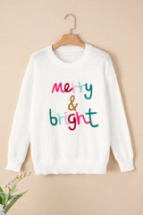 White Merry & Bright Round Neck Casual Sweater Sweaters JT's Designer Fashion