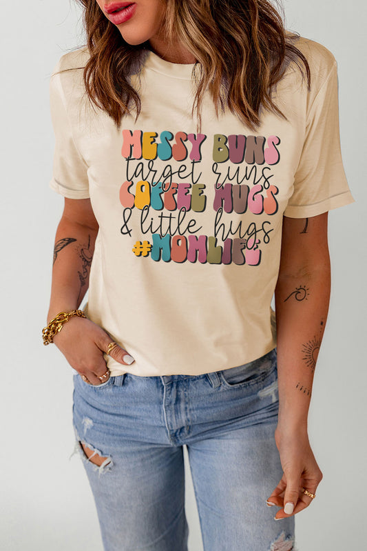 Khaki MOMLIFE Slogan Graphic Crew Neck T Shirt Graphic Tees JT's Designer Fashion