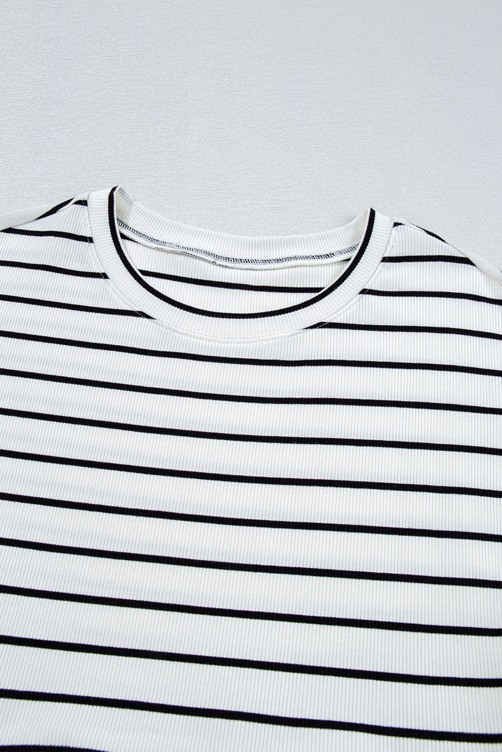 Black Stripe Ruffle Denim Patchwork Round Neck Mini Dress Mini Dresses JT's Designer Fashion