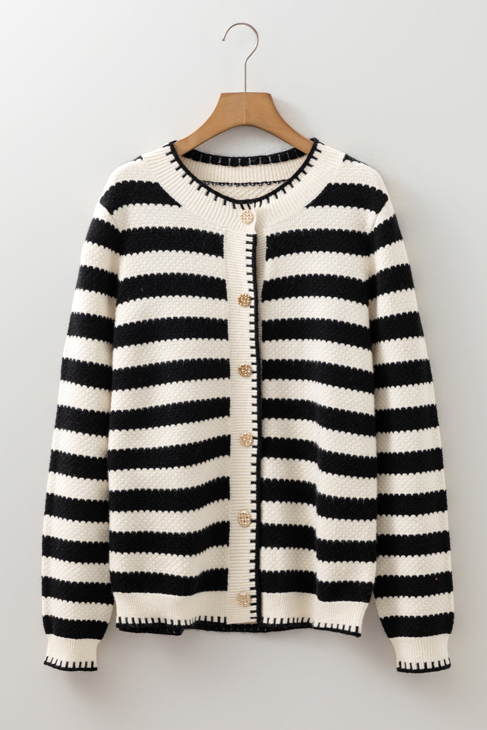 Black Stripe Chic Golden Button Cardigan Sweater Cardigans JT's Designer Fashion