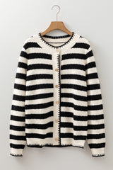 Black Stripe Chic Golden Button Cardigan Sweater Cardigans JT's Designer Fashion