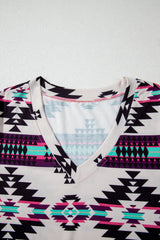 Beige Western Aztec Printed Long T-shirt Dress T Shirt Dresses JT's Designer Fashion