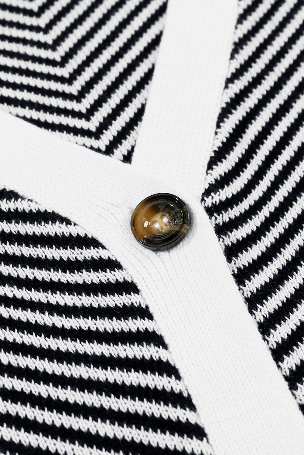 Black Stripe Buttoned Front V Neck Herringbone Cardigan Cardigans JT's Designer Fashion