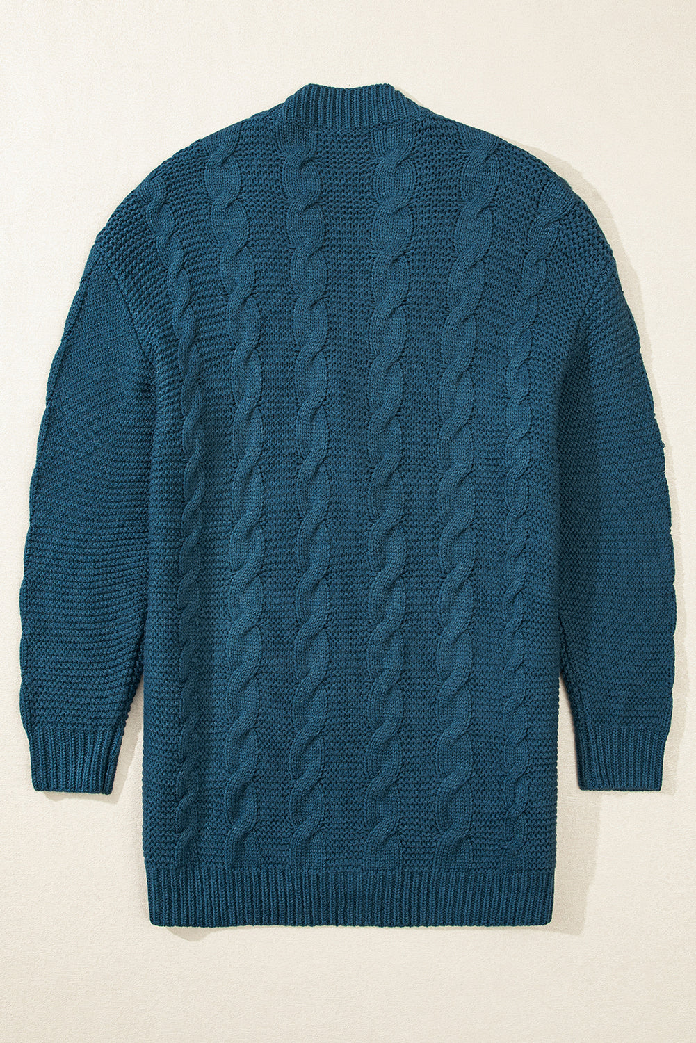 Peacock Blue Cable Knit Button Front Pocketed Baggy Cardigan Cardigans JT's Designer Fashion