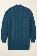 Peacock Blue Cable Knit Button Front Pocketed Baggy Cardigan Cardigans JT's Designer Fashion