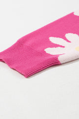 Bright Pink Daisy Flower Crew Neck Long Sleeve Sweater Sweaters JT's Designer Fashion