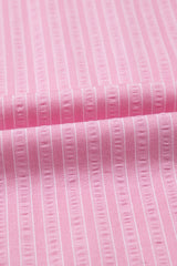 Pink Stripe V Neck Puff Short Sleeve Long Dress Maxi Dresses JT's Designer Fashion