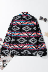 Black Aztec Printed Zip Up Collar Jacket Jackets JT's Designer Fashion