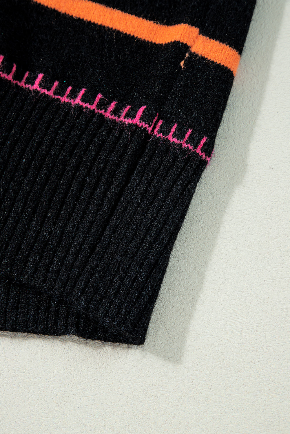 Black Colorful Striped Ribbed Trim Sweater Sweaters JT's Designer Fashion
