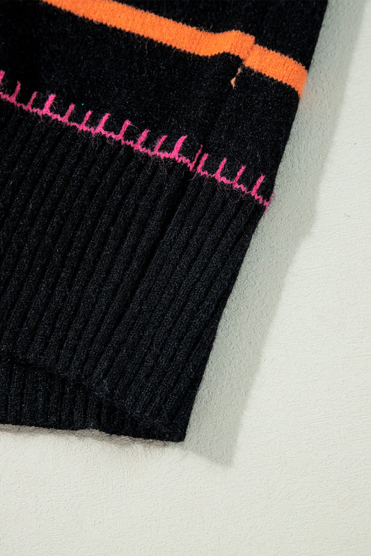 Black Colorful Striped Ribbed Trim Sweater Sweaters JT's Designer Fashion