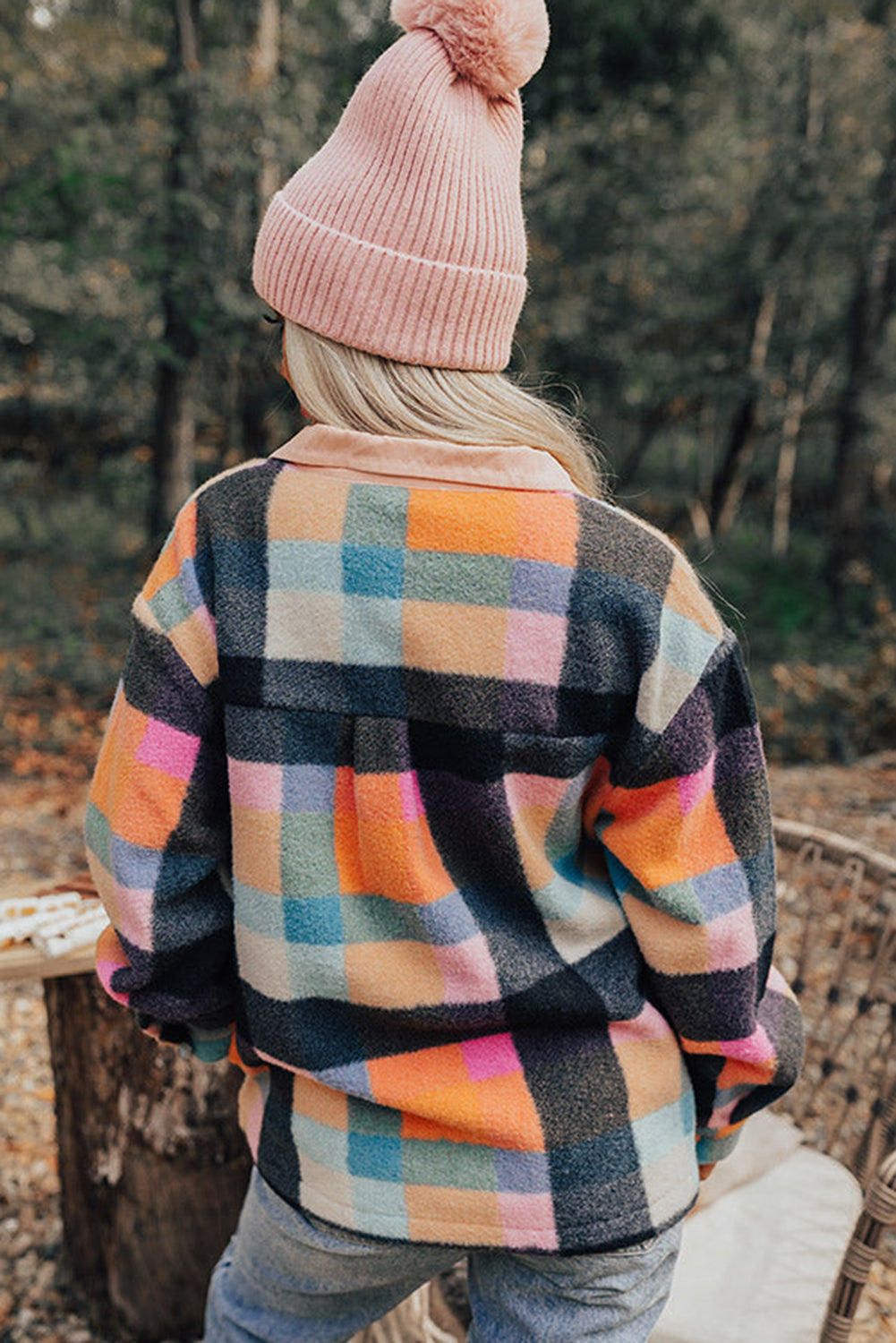 Black Plaid Print Pocketed Half Button Collared Sweatshirt Sweatshirts & Hoodies JT's Designer Fashion