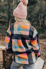 Black Plaid Print Pocketed Half Button Collared Sweatshirt Sweatshirts & Hoodies JT's Designer Fashion