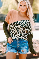 Multicolor Leopard Color Block Long Sleeve Knit Top Long Sleeve Tops JT's Designer Fashion