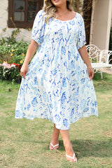 Sky Blue Floral Print Sweetheart Neck Plus Size Midi Dress Plus Size Midi Dresses JT's Designer Fashion