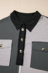Gray Colorblock Ribbed Collared Oversized Sweatshirt Sweatshirts & Hoodies JT's Designer Fashion