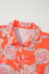 Red Floral Print Lapel Collar Loose Shirt Mini Dress Floral Dresses JT's Designer Fashion