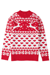 Fiery Red Merry Christmas Reindeer Heart Pattern High Neck Sweater Sweaters JT's Designer Fashion