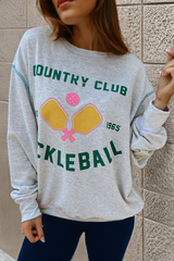 Light Grey COUNTRY CLUB PICKLEBALL Graphic Exposed Stitching Casual Sweatshirt Sweatshirts & Hoodies JT's Designer Fashion