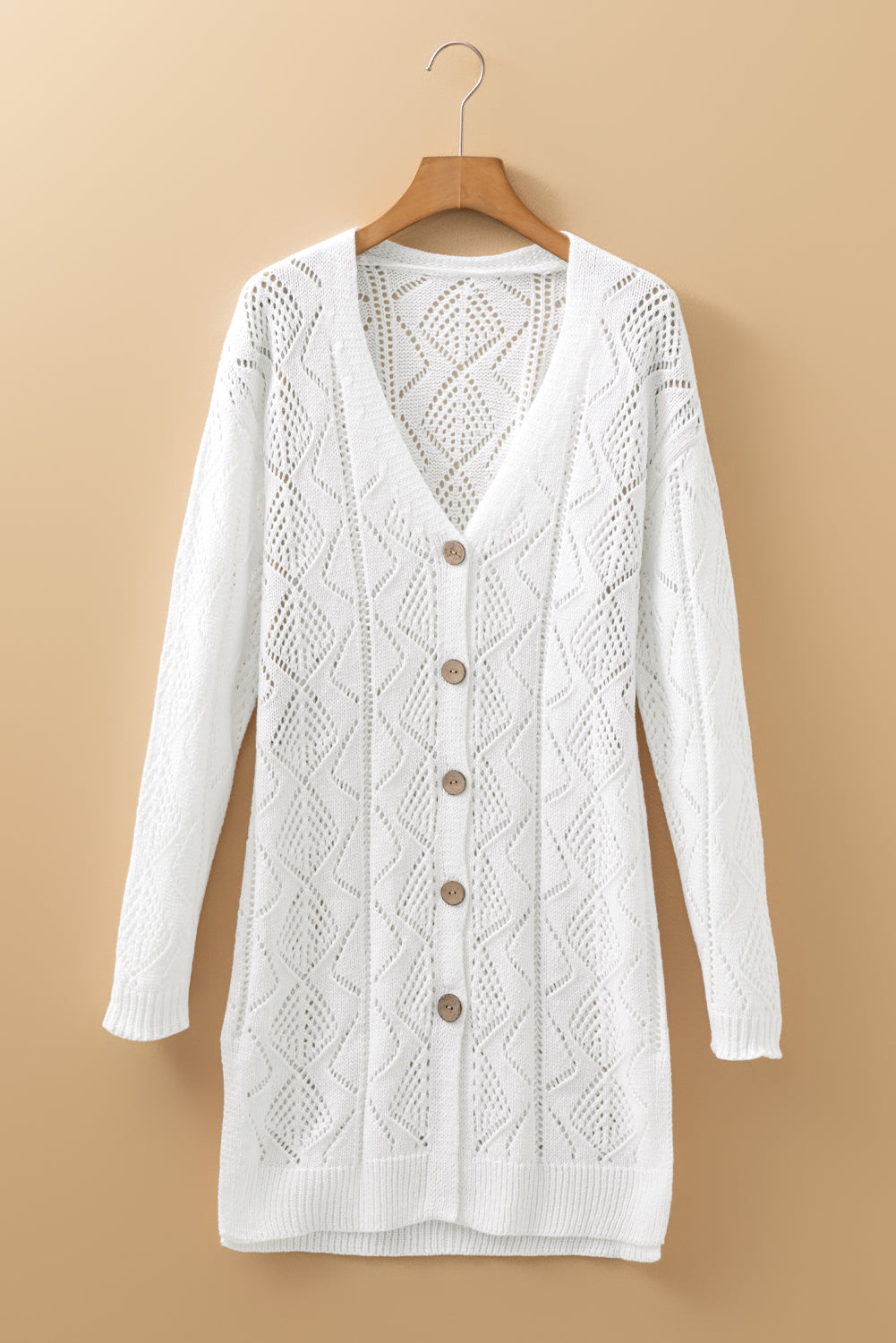 White Hollow-out Openwork Knit Cardigan Cardigans JT's Designer Fashion