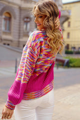 Bright Pink Rainbow Confetti Drop Shoulder Sweater Sweaters JT's Designer Fashion