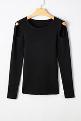 Black Ribbed Knit Cold Shoulder Sweater Sweaters JT's Designer Fashion