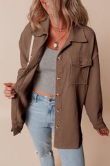 Chestnut Corduroy Flap Pocket Button Up Shacket Jackets JT's Designer Fashion