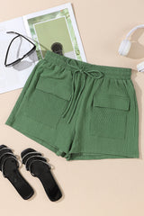 Green Flap Pocket Casual Drawstring Shorts Casual Shorts JT's Designer Fashion