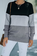 Colorblock Black Contrast Stitching Sweatshirt with Slits Sweatshirts & Hoodies JT's Designer Fashion
