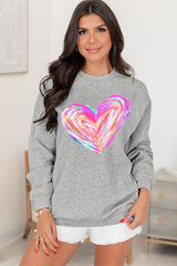 Gray Valentines Brushwork Heart Graphic Drop Shoulder Sweatshirt Graphic Sweatshirts JT's Designer Fashion