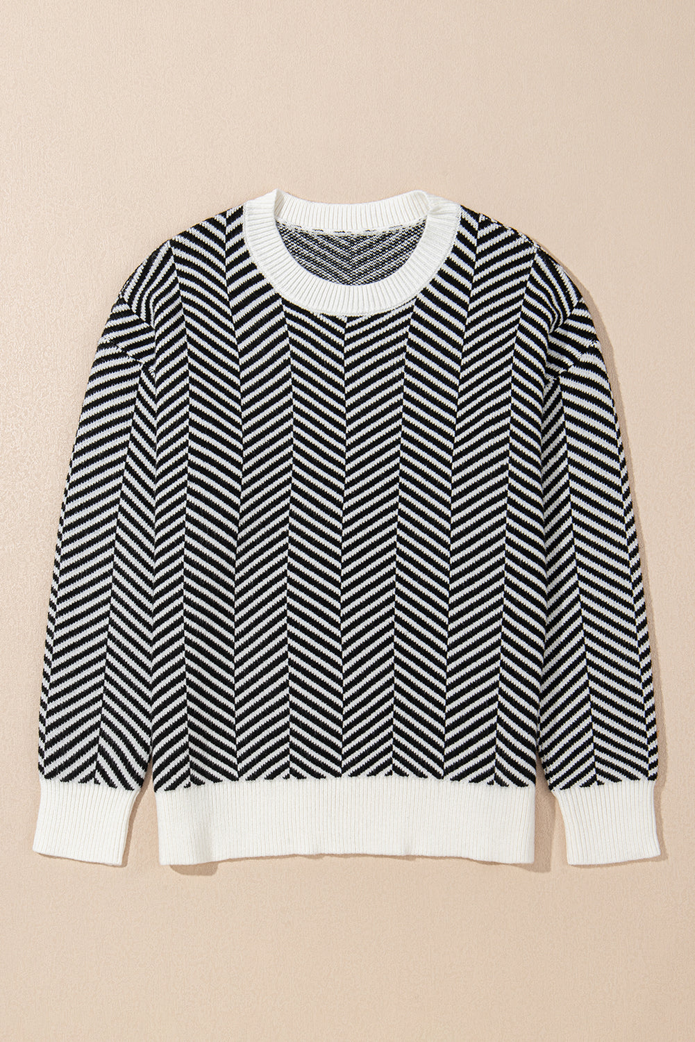 Black Contrast Edge Crew Neck Drop Shoulder Sweater Sweaters JT's Designer Fashion