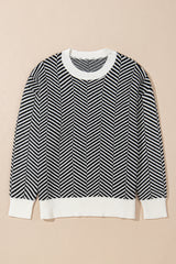 Black Contrast Edge Crew Neck Drop Shoulder Sweater Sweaters JT's Designer Fashion