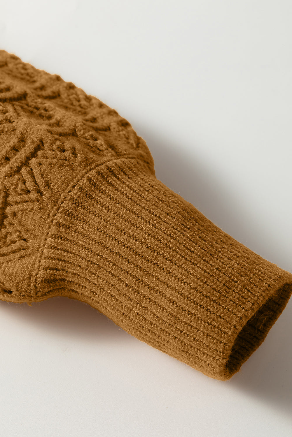 Jurassic Gold Hollow Out Crochet Ribbed Edge Balloon Sleeve Sweater Sweaters JT's Designer Fashion