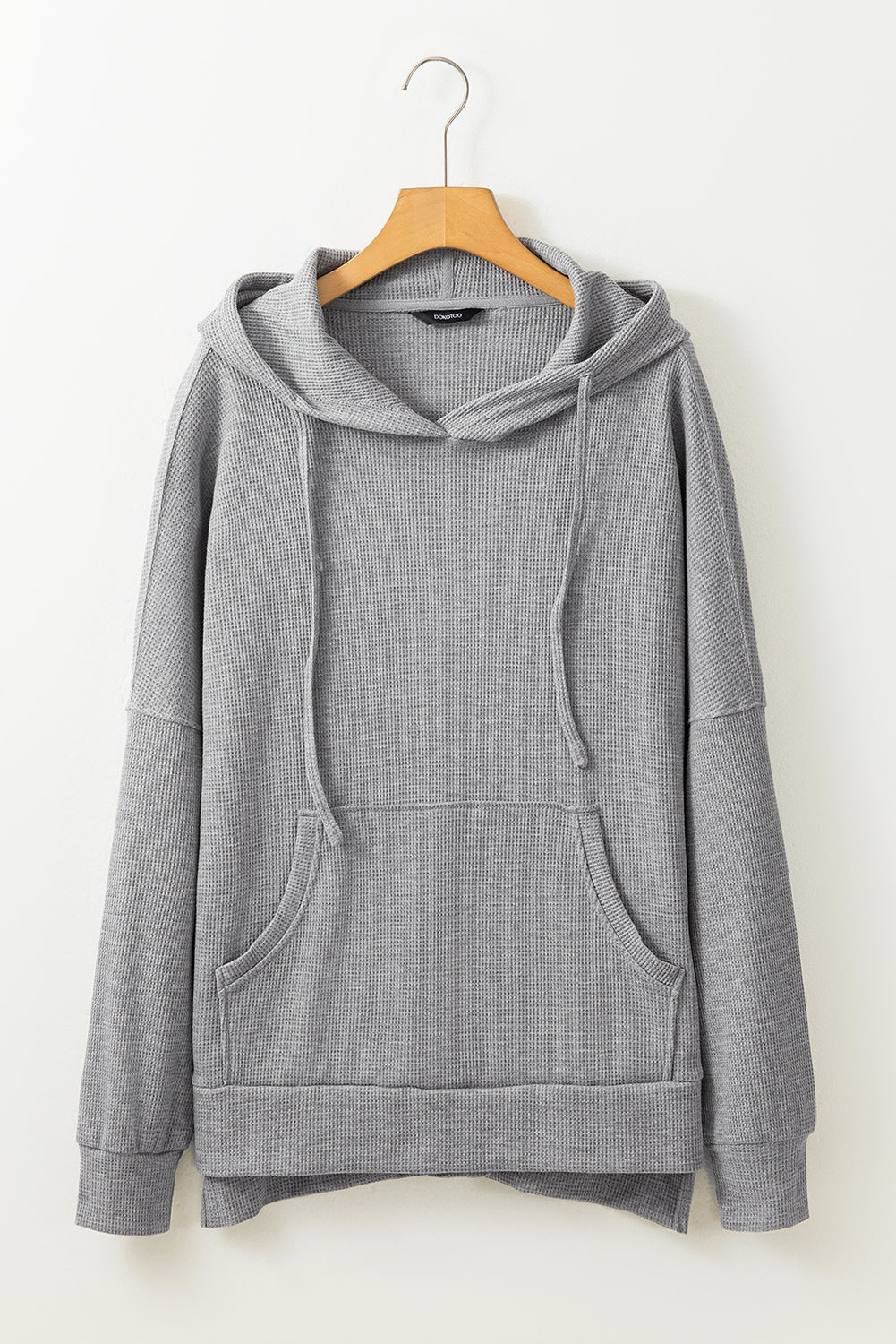 Gray Waffle Knit Fleece Lined High Low Oversized Hoodie Sweatshirts & Hoodies JT's Designer Fashion