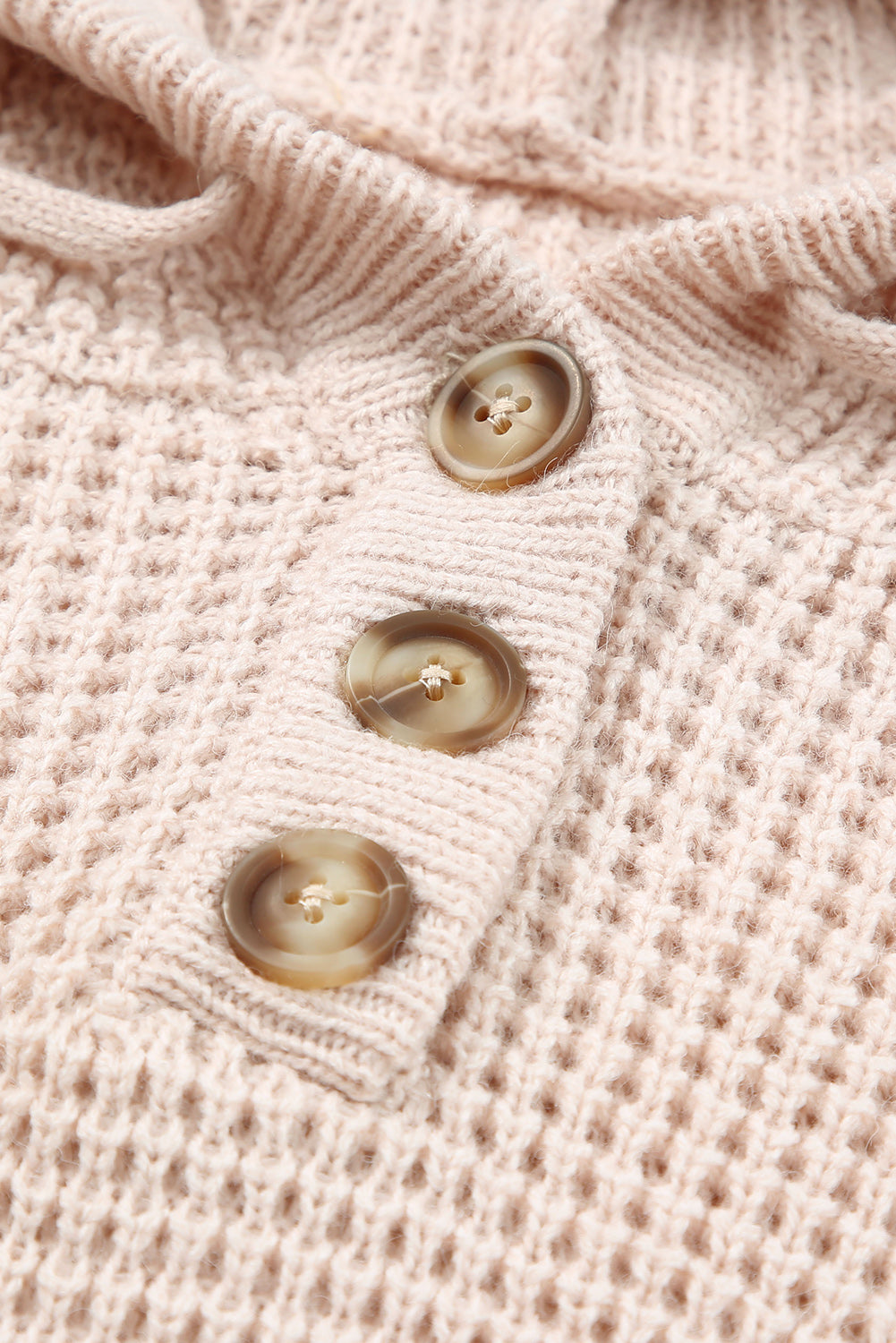 Apricot Waffle Knit Buttons Hooded Sweater with Pocket Sweaters & Cardigans JT's Designer Fashion