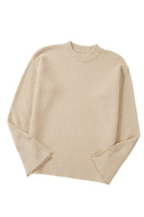 Parchment Solid Textured Knit Split Cuff Drop Shoulder Loose Sweater Sweaters JT's Designer Fashion