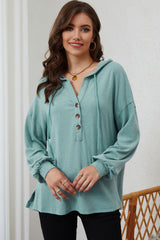 Buttoned High and Low Hem Hoodie Sweatshirts & Hoodies JT's Designer Fashion
