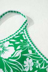 Green Floral Print One Shoulder High Waist Bikini Set Bikinis JT's Designer Fashion