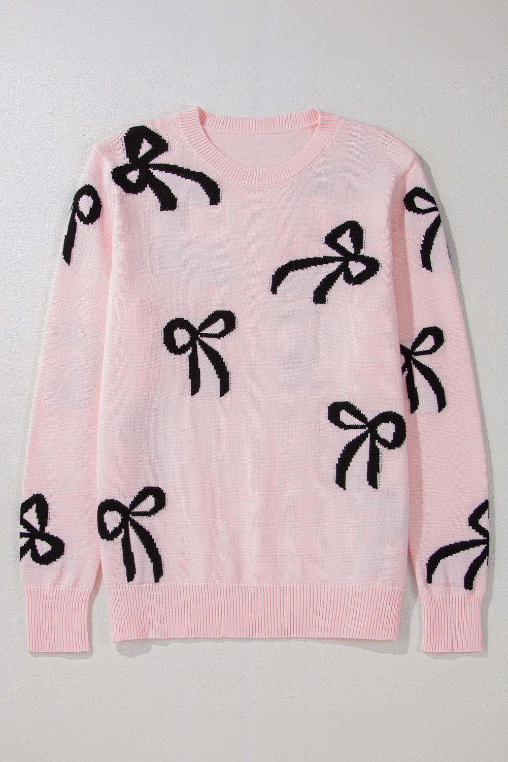 Light Pink Bow Pattern Knitted Loose Fit Sweater Sweaters JT's Designer Fashion