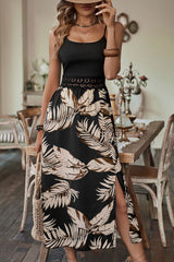 Printed Sleeveless Scoop Neck Slit Dress Midi Dresses JT's Designer Fashion